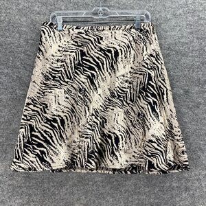 Melissa Lawrence Skirt Women 16 Beige Animal Print A-Line Midi Mid Rise Button